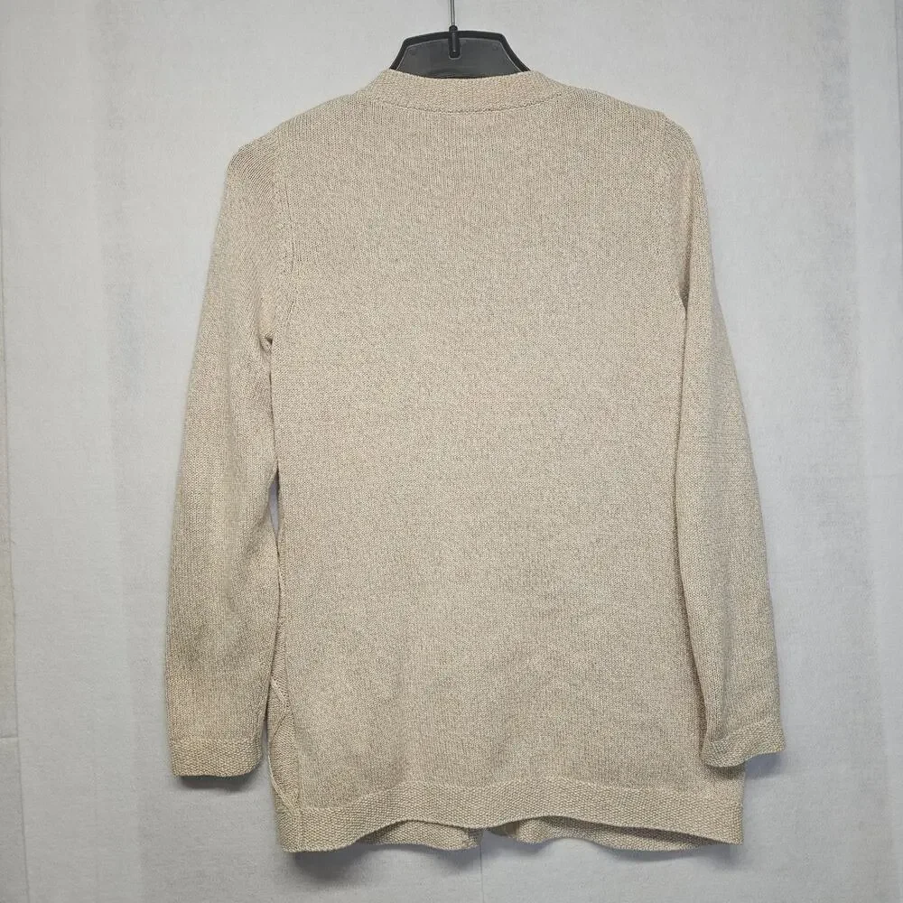 L.L. Bean Button Front Cardigan Sweater Size Medium Oatmeal Beige Cotton